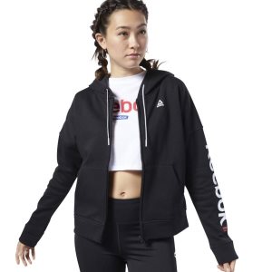 Bluza Damskie Reebok Training Essentials Full Zip Czarne PL 85JWRLD